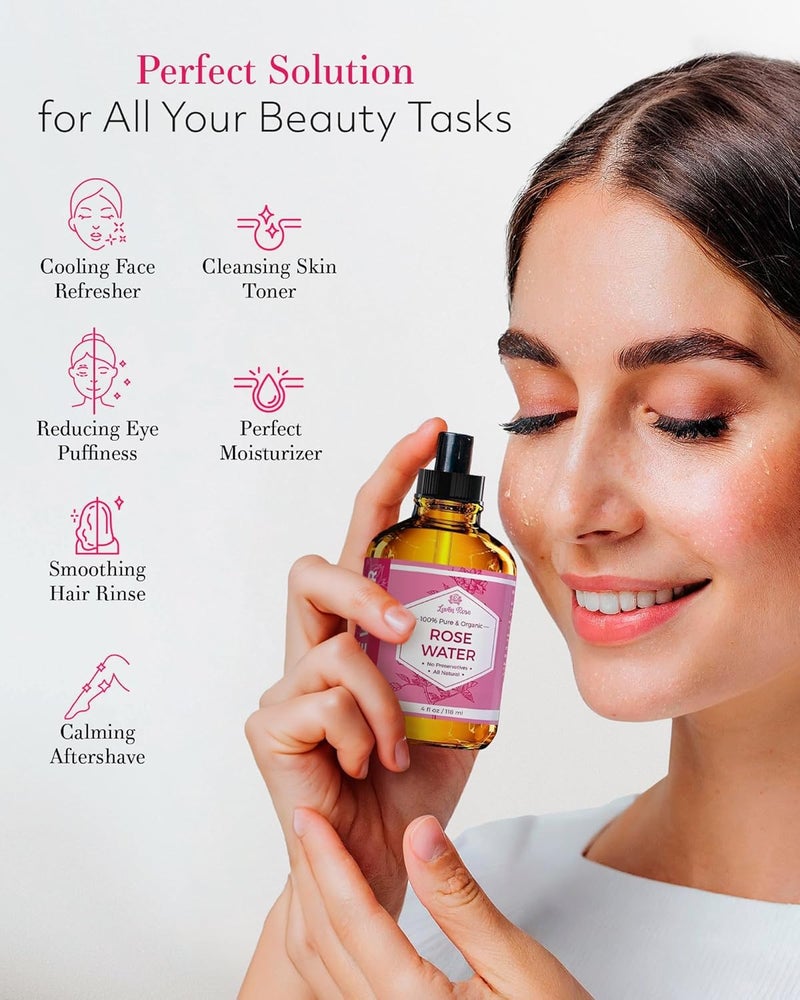 Leven Rose Rose Water Spray for Face by Leven Rose - Pure Natural Moroccan Rosewater Hydrosol Face Spray - Organic Rose Water for Hair 4 oz - Image 3